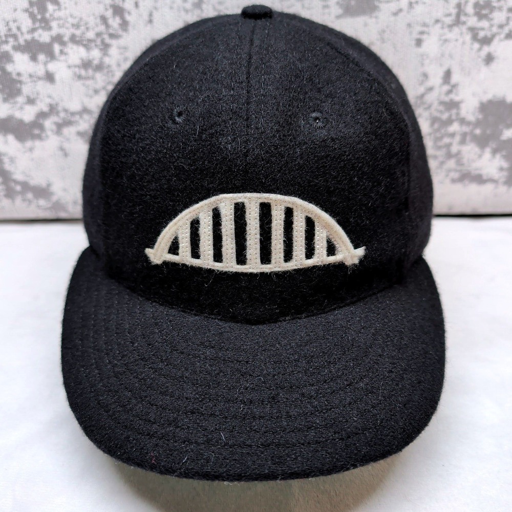 Ebbets Field Flannels Black Wool Bridge Logo Hat Strapback Made in USA